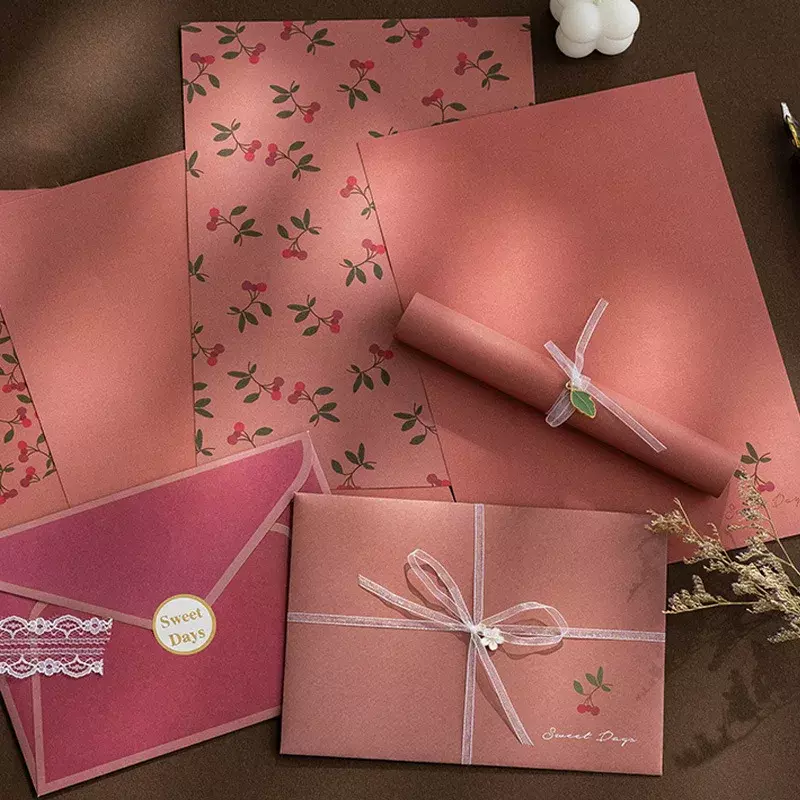 Ins 꽃 봉투 카와이 편지 패드 DIY 웨딩 파티 초대장 카드 봉투 스티커 포함 한국어 문구, 12 개/세트