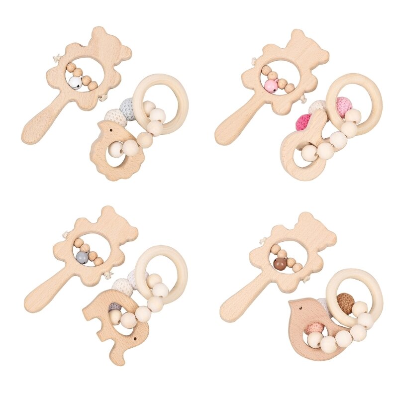 2 STUKS Cartoon RattleBell TeethingBracelet voor Baby's Tafelbel Tandjes Pijn Relief Speelgoed Baby Houvast Rammelaar Baby