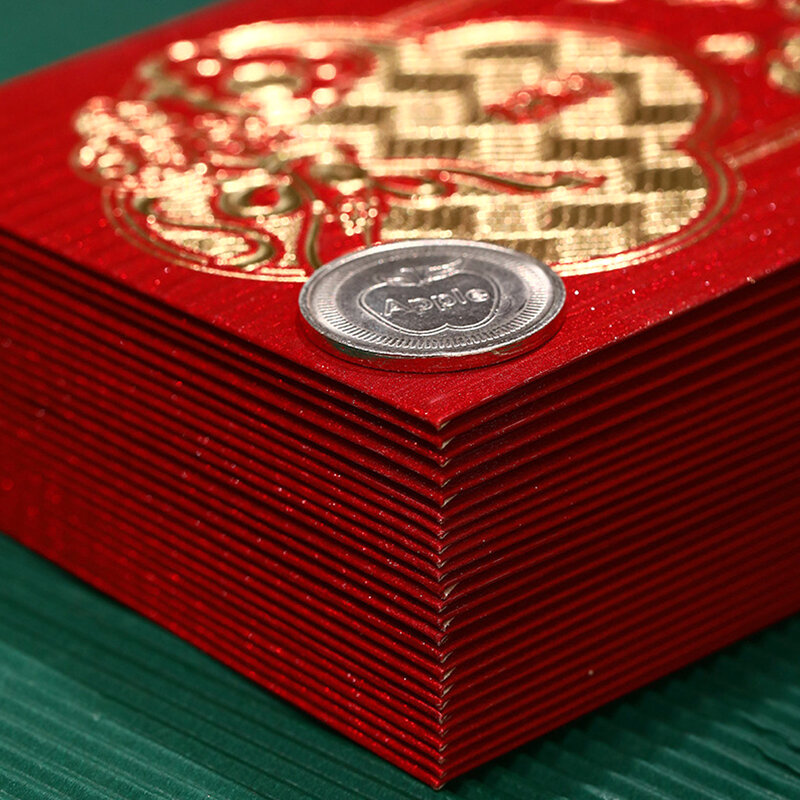 Sac d'argent chinois avec longues enveloppes rouges, sac porte-bonheur, nouvel an chinois, anniversaire, mariage, poches, enfants, 6 pièces