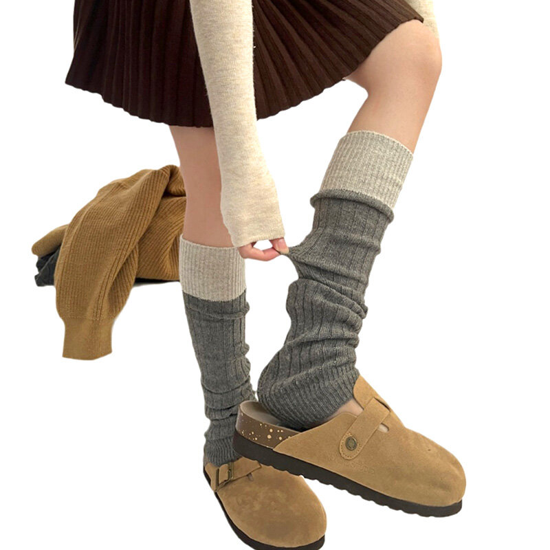 Вязаные бархатные контрастные лоскутные носки с овечьими носками, женские теплые однотонные теплые носки в разложенном виде