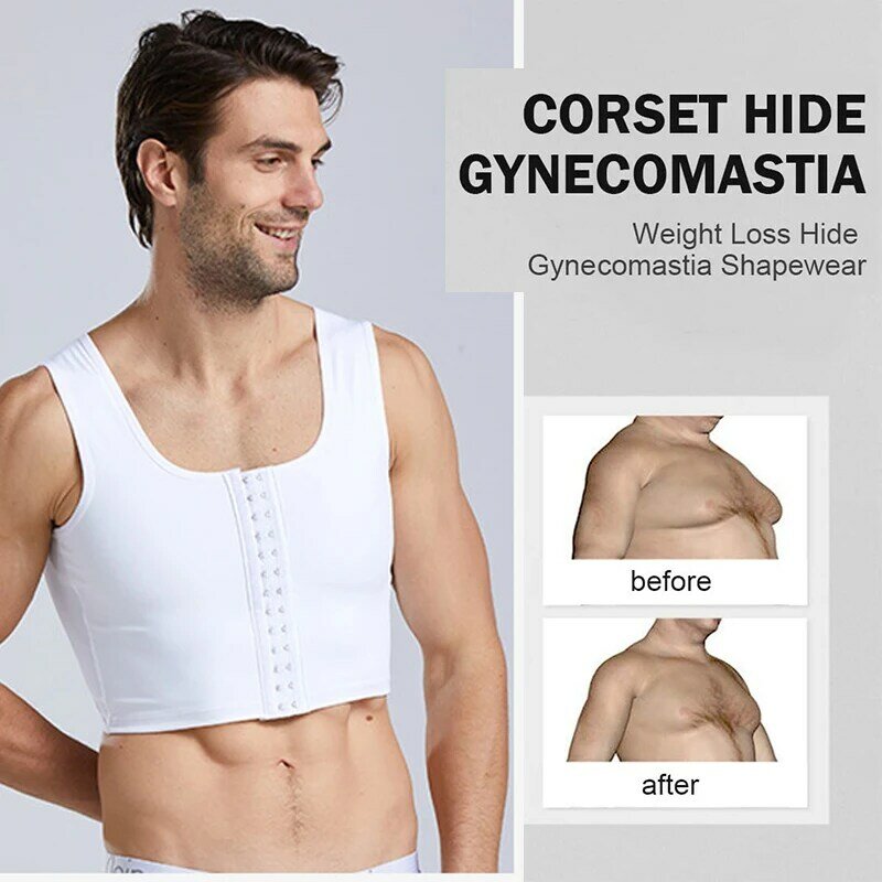 Men Chest Compression Body Shaper Vest Bust Control Shapewear Slimming Undershirt Short Tops Underwear Seamless Slim Shapers