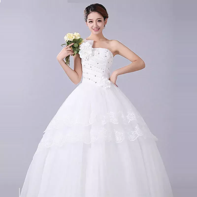 Biała designerska suknia ślubna bez łap sznurowana księżniczka słodka balla ślubna Gwon Vestidos De Novia HS027