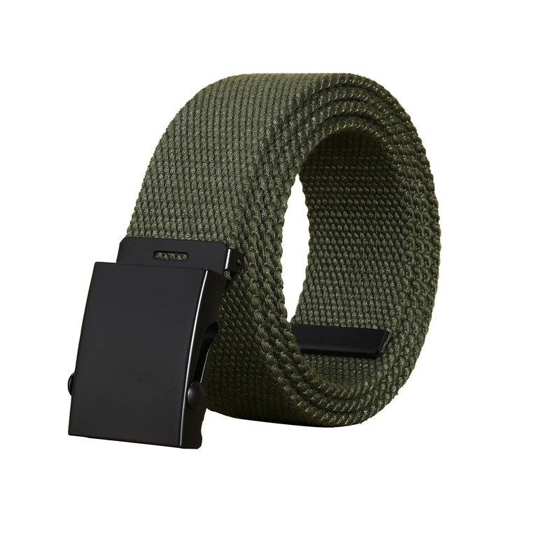 3.8cm Canvas Men's Belt Black Alloy Buckle Woven Solid Color Striped Outdoor Belt 4mm Thick Wear-resistant