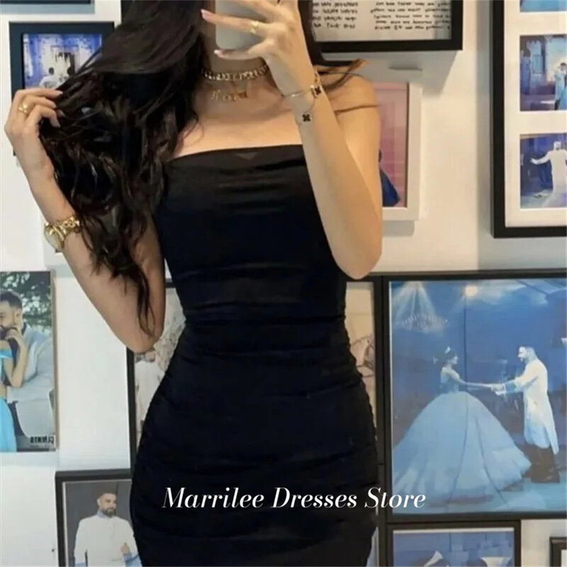 Marrilee Sexy czarne bez ramiączek do kostek plama sukienki na przyjęcie proste suknie wieczorowe bez rękawów eleganckie formalne okazje