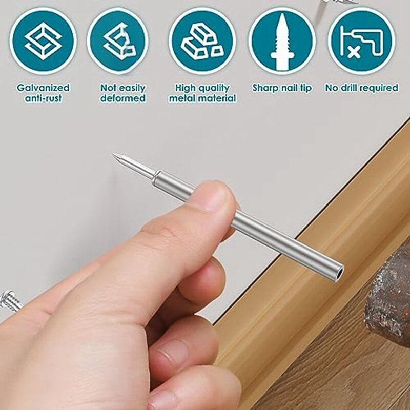 200 Pcs Double-Head Skirting Thread Seamless Nail, No Trace Skirting Thread Screws Set With 2 Rods, With Nail