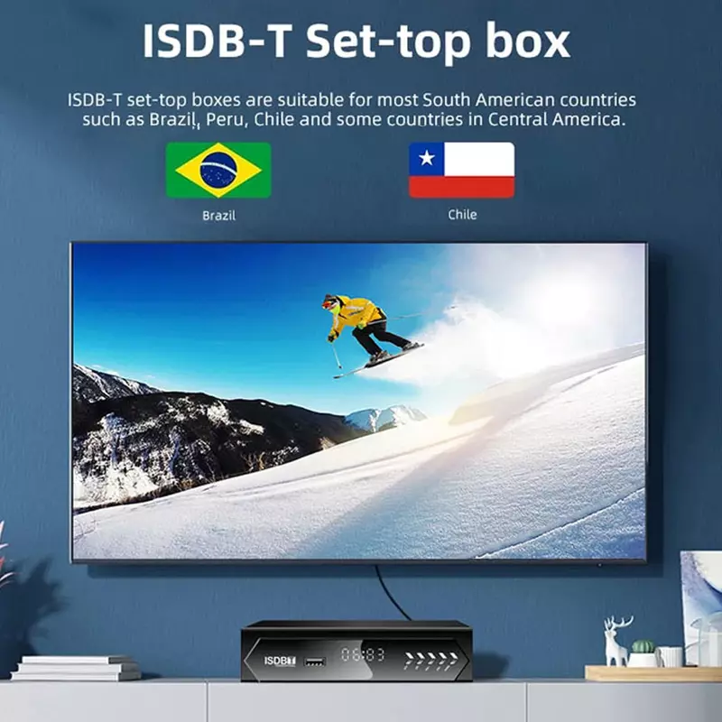 Chile ISDB-T Set Top Box 1080P HD Terrestrial Digital Video Broadcasting TV Receiver with HDMI RCA Interface Cable EU Plug