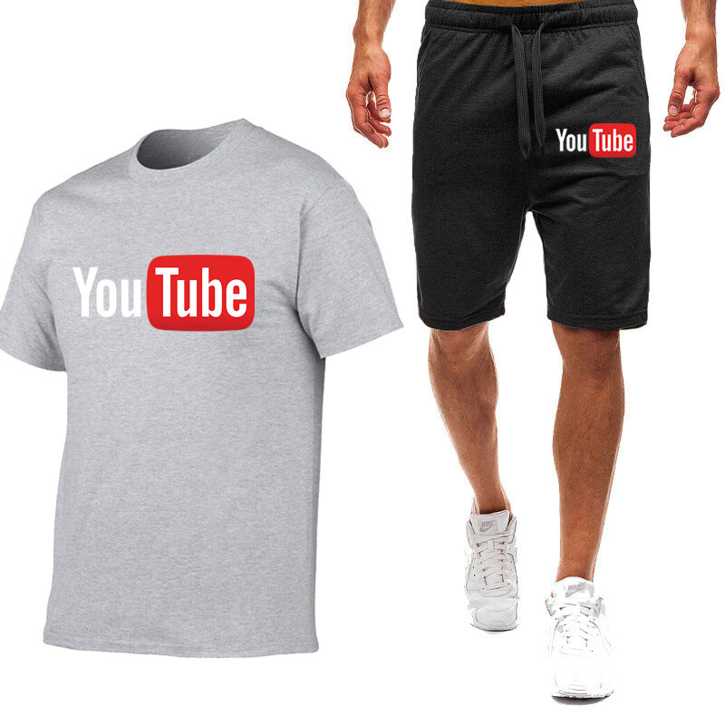 YouTube 2022 Men's Summer New Printed Sweatshirts, Short Sleeve Shorts and Fashion Printed Casual Suits