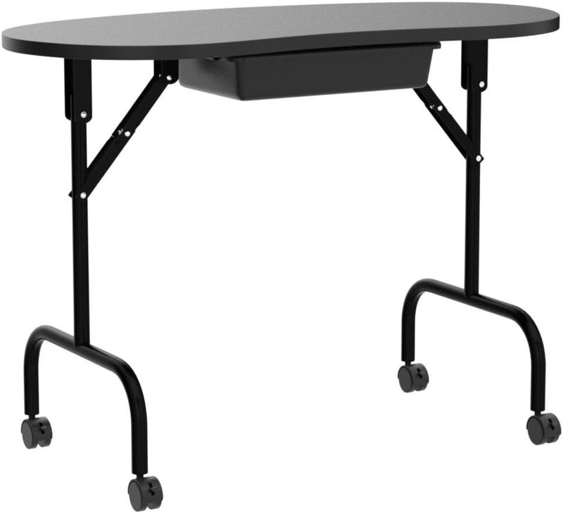 Yaheetech โต๊ะทำเล็บโต๊ะขนาด37นิ้วแบบพกพาและพับได้, โต๊ะทำงานพร้อมลิ้นชักขนาดใหญ่/แผ่นข้อมือลูกค้า/ล้อควบคุมได้