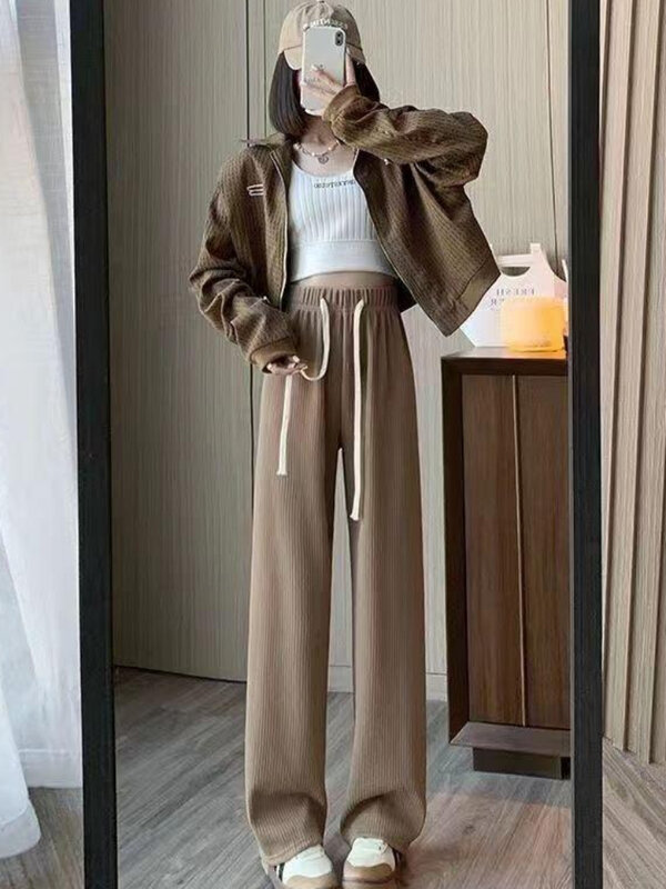 Hosen Frauen einfache Mode zartes Temperament Chic Kordel zug jugendliche gerade Hose Streetwear koreanischen Stil Schulmädchen neu