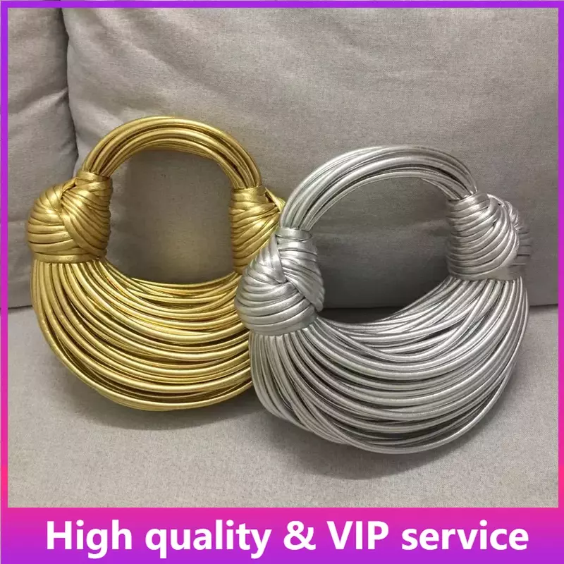 Handbags for Women 2023 New Gold Luxury Designer Brand Handwoven Noodle Bags Rope Knotted Pulled Hobo Silver Evening Clutch Chic