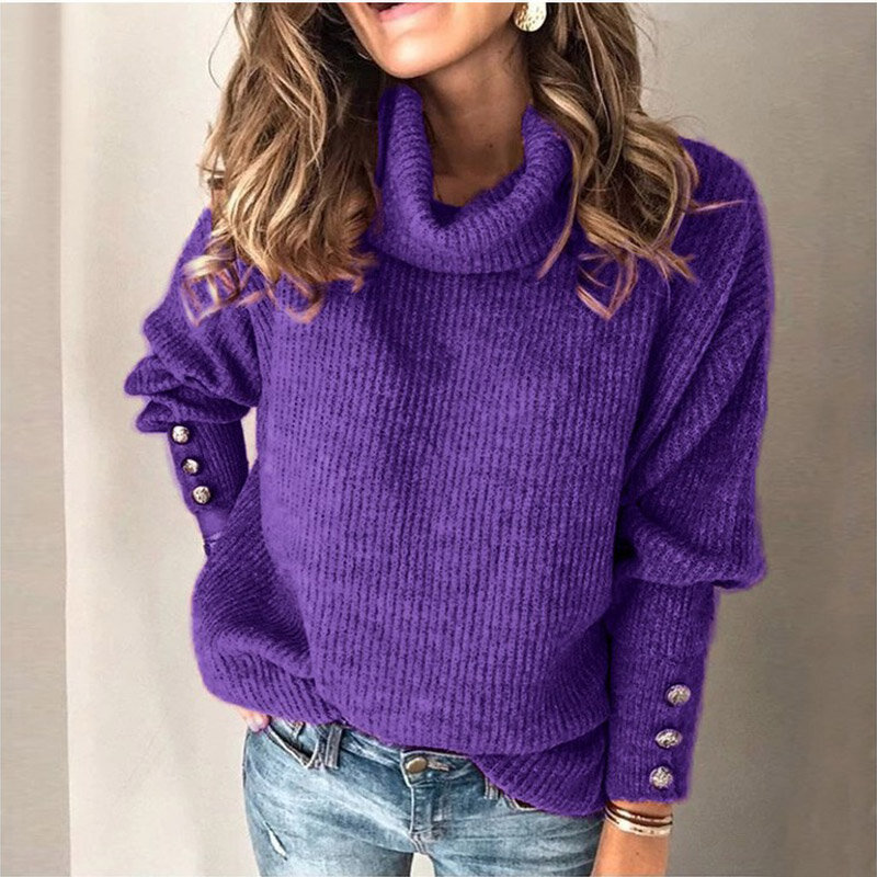 Осенне-зимние Новые однотонные повседневные Модные свободные свитера для женщин с длинным рукавом и высоким воротником