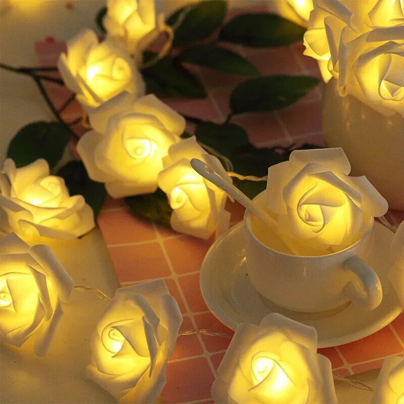 Lampu tali bunga mawar, dioperasikan baterai busa mawar peri Garland untuk rumah, kamar tidur, pernikahan, Hari Valentine