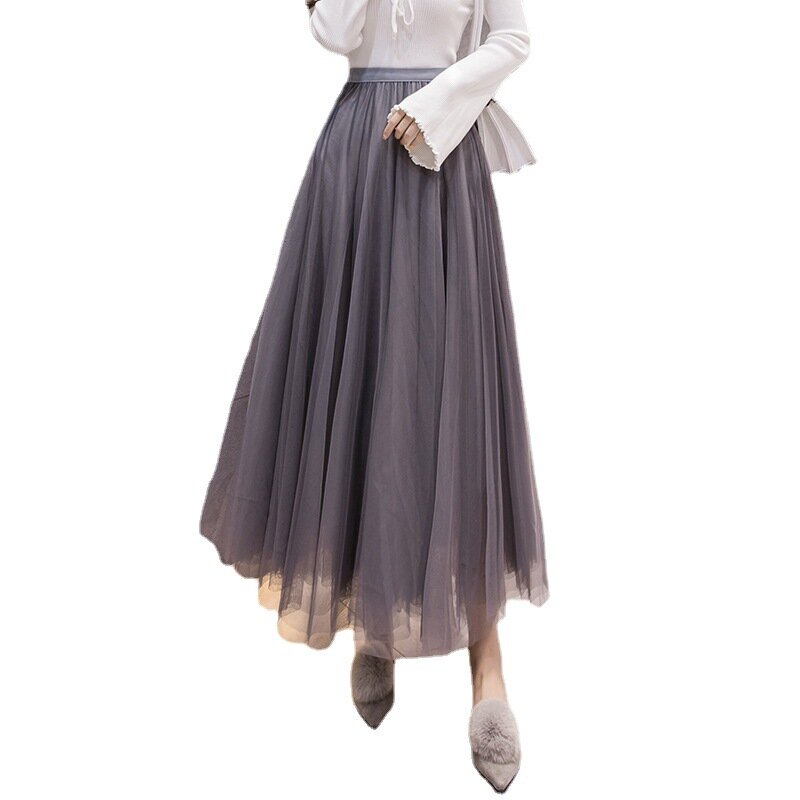 Плиссированное кружевное женское длинное Тюлевое платье, юбка, женское платье с высокой талией и широким подолом, юбки, женские плиссированные повседневные модные юбки Q937