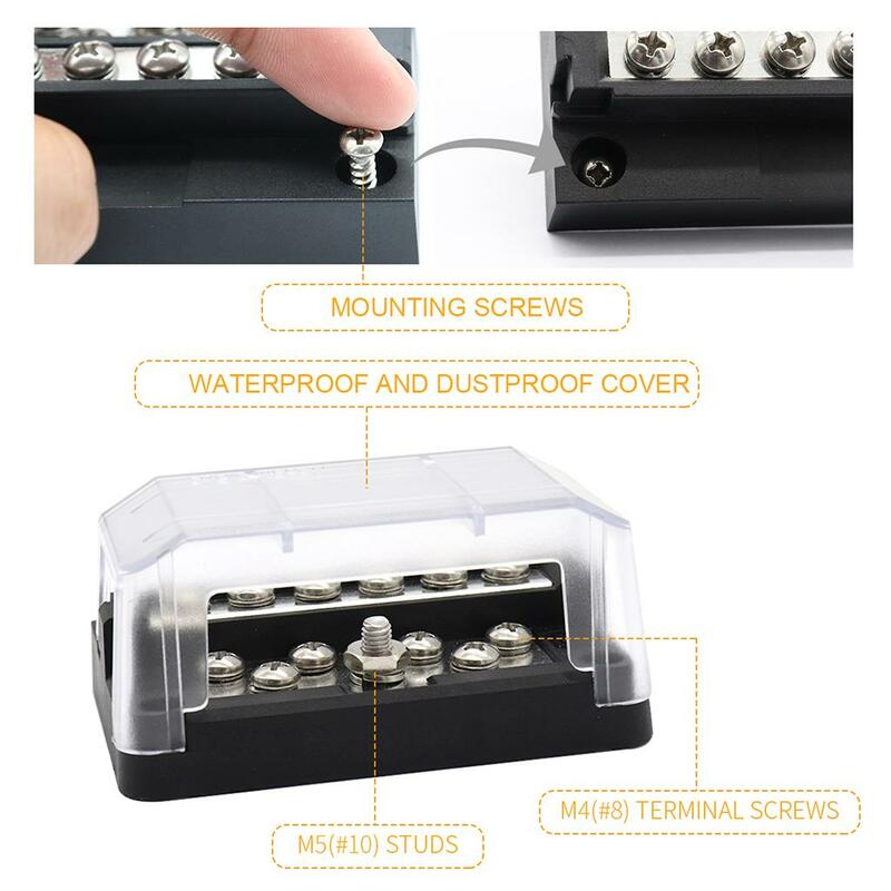 100A 12 Circuit Fuse Block Negative Bus Bar & Protection Cover, Connect
