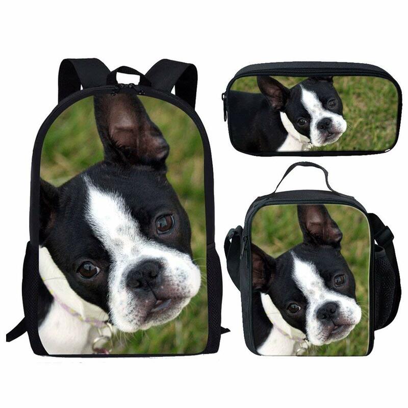 Cute Pet Dog Pattern 3 Pcs School Bags for Teen Boys Girls Lightweight School Bag Casual School Bag Lunch Bag Pencil Case