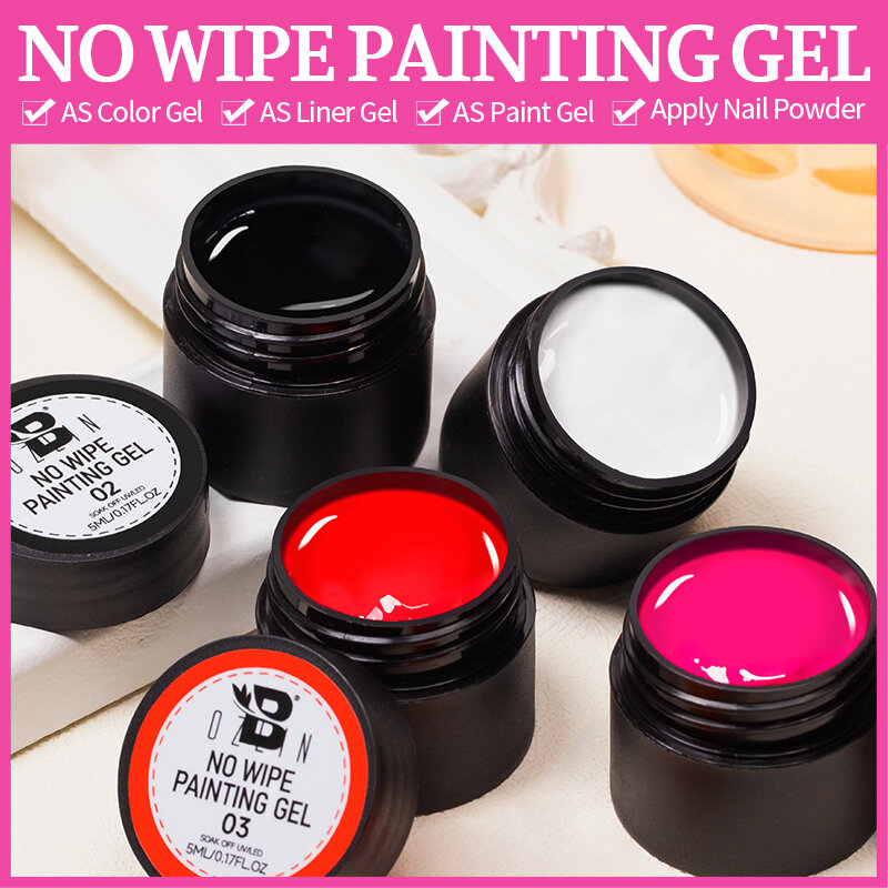 BOZLIN 5ml No Wipe Painting Gel Nail Art Professional Nail Paint Color Gel Polish semipermanente nero bianco vernice di colore