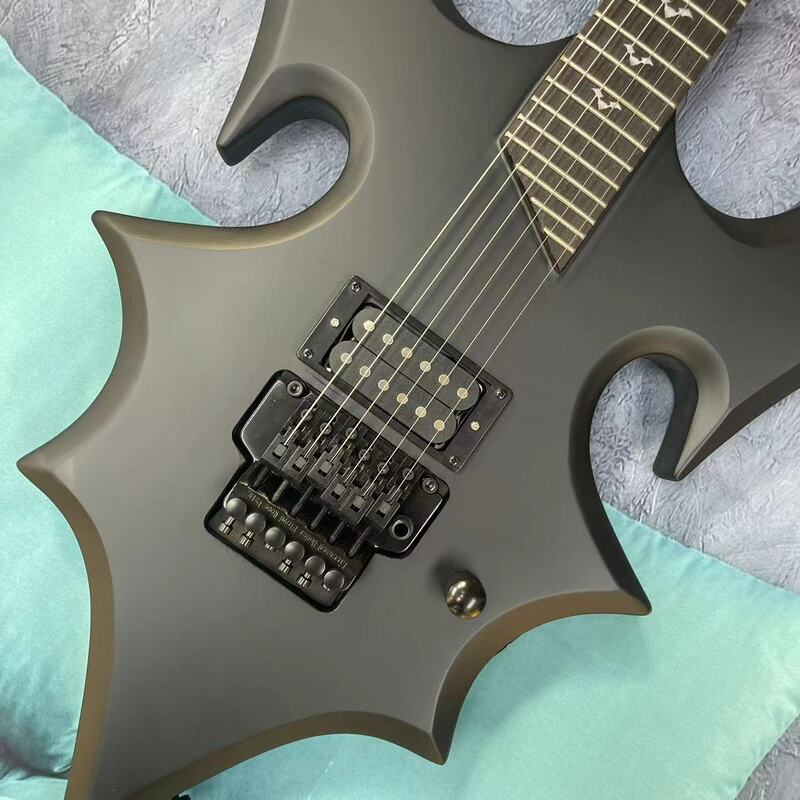 6-strunowa gitara elektryczna, matowy korpus czarny nietoperz, palisandrowa podstrunnica, klonowy utwór, prawdziwe zdjęcia fabryczne, mogą być wysyłane w