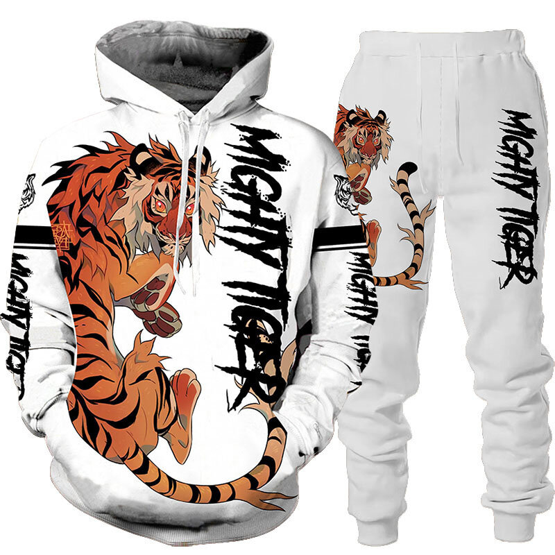 New Animal 3D Tiger felpa con cappuccio stampata + pantaloni tuta Cool uomo/donna 2 pezzi tuta sportiva Set autunno e inverno abbigliamento uomo