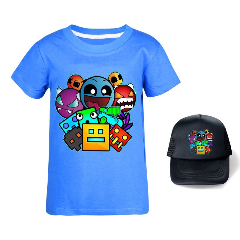 T-shirt à manches courtes Geometry Game Dash pour enfants, vêtements décontractés de dessin animé, chapeau de soleil, mode, junior, garçons, bébé, filles, été