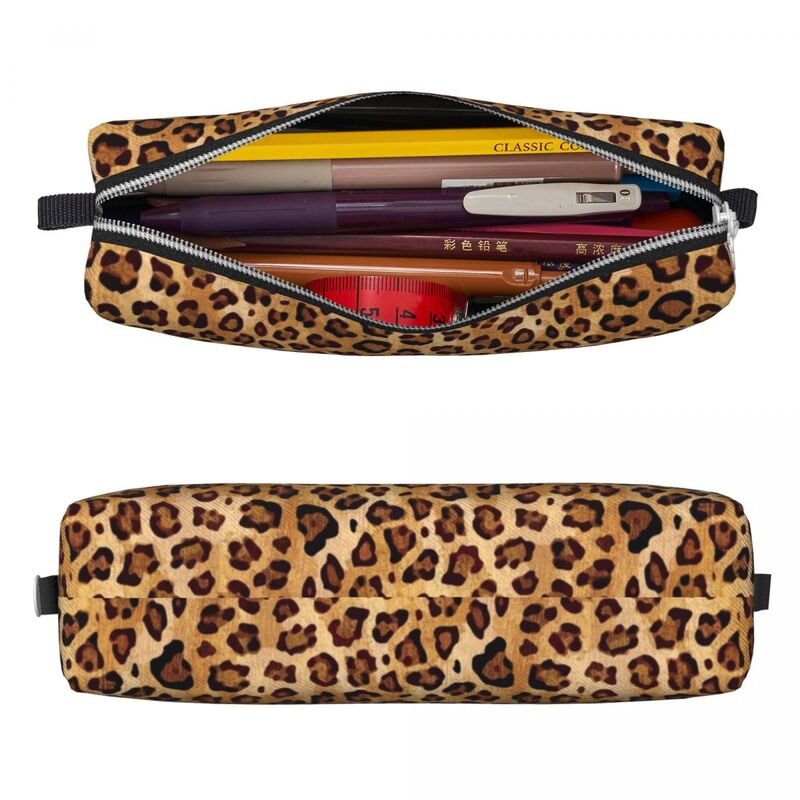 Rustic Texture Leopard Print Pencil Case Fashion Pencil Pouch Pen for Student Big Capacity Bags Office Gifts Stationery