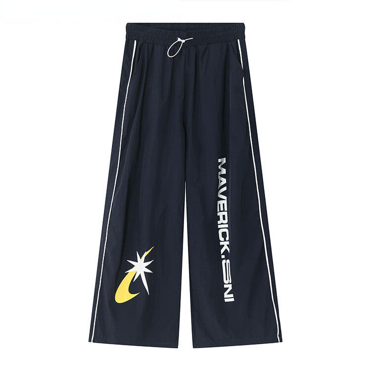 Summer 2023 new print casual trousers, Hong Kong style chic contrast sweatpants, women's special letter print pants