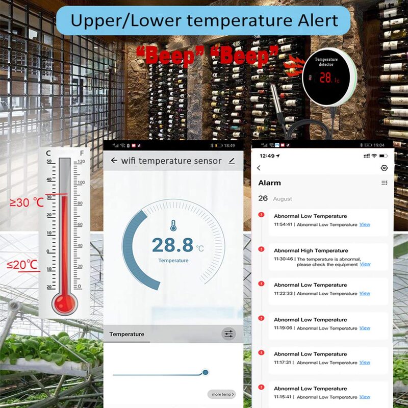 Tuya WiFi Suhu Kelembaban Senor Probe Eksternal Monitor Jarak Jauh Alarm Dalam Ruangan Termometer Higrometer Detektor Aplikasi Kehidupan Pintar