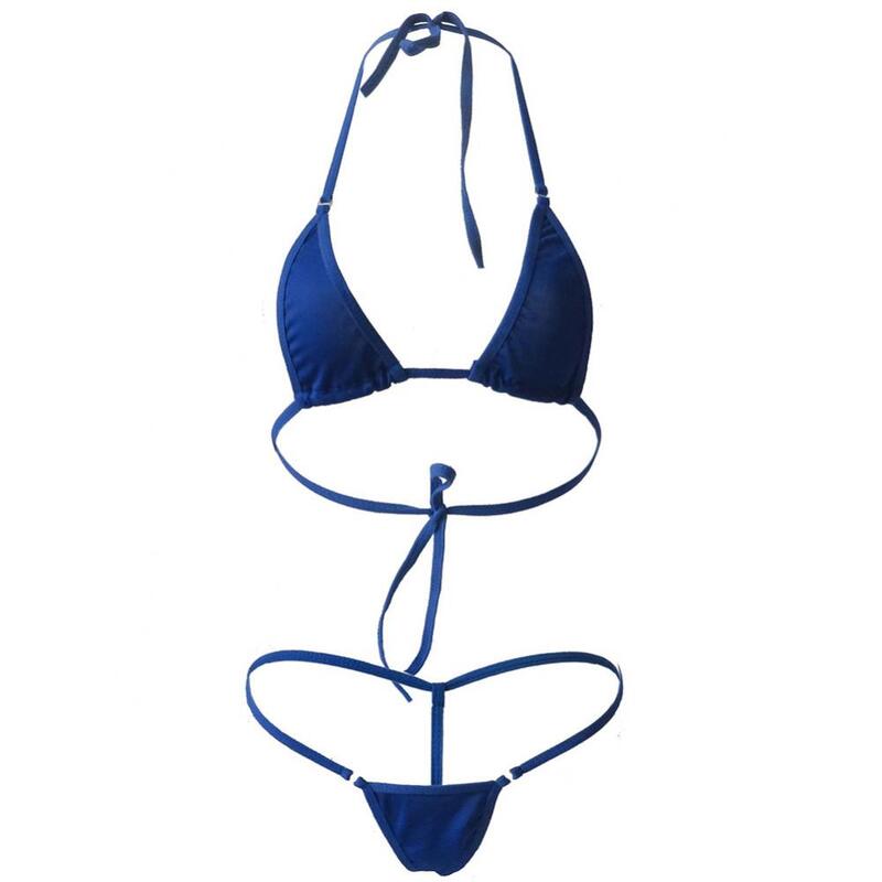 Swimwear for Girls 2Pcs Lady Sexy Solid Color Halter Mini Bra G-String Bikini Set Mini Bra G-String Bikini Set Swimwear Swimsuit