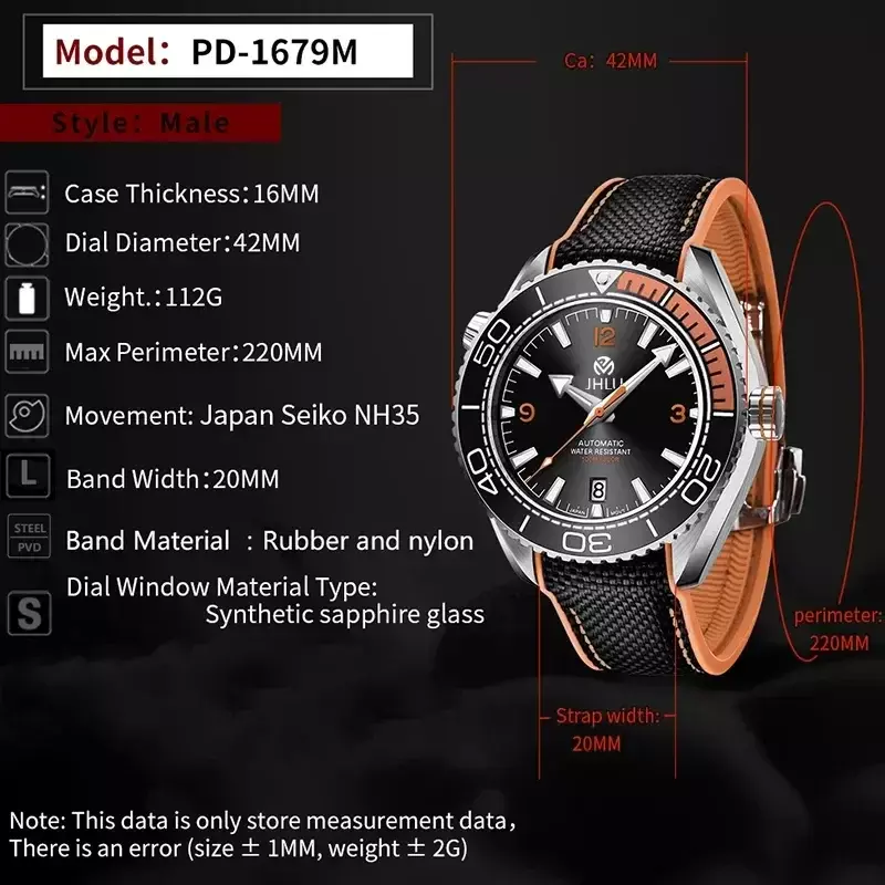 Jhlu Fashion Nieuwe Luxe 007 Mechanische Heren Horloge Automatische Kronkelende Merk Militaire Bestelling Nieuwe Nh35 Horloge Sport Waterdicht Horloge