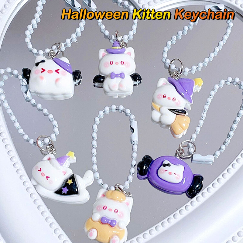 Cute Halloween Kitty Chaveiro, Cartoon Pumpkin Ghost Cat Doll Pendant, Chaveiro, Mochila Encantos, Decoração Do Carro, Saco Acessórios