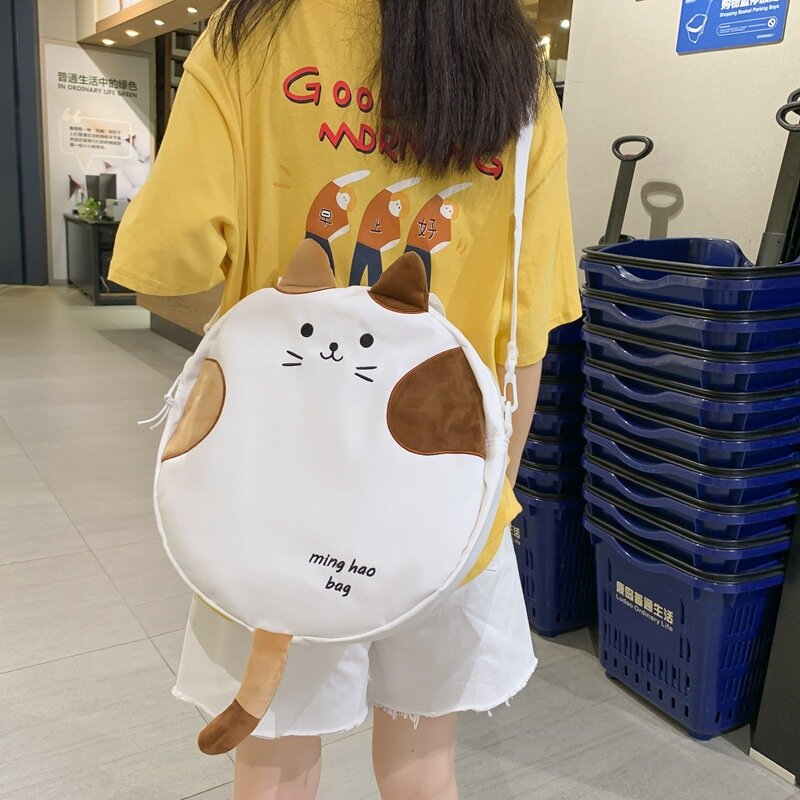 Yk2 Cute Cat Head Crossbody Bags Cartoon Anime Backpack Kawaii Zipper Pocket Cartoon Doll Shoulder Bags Storage Bag 2023 New