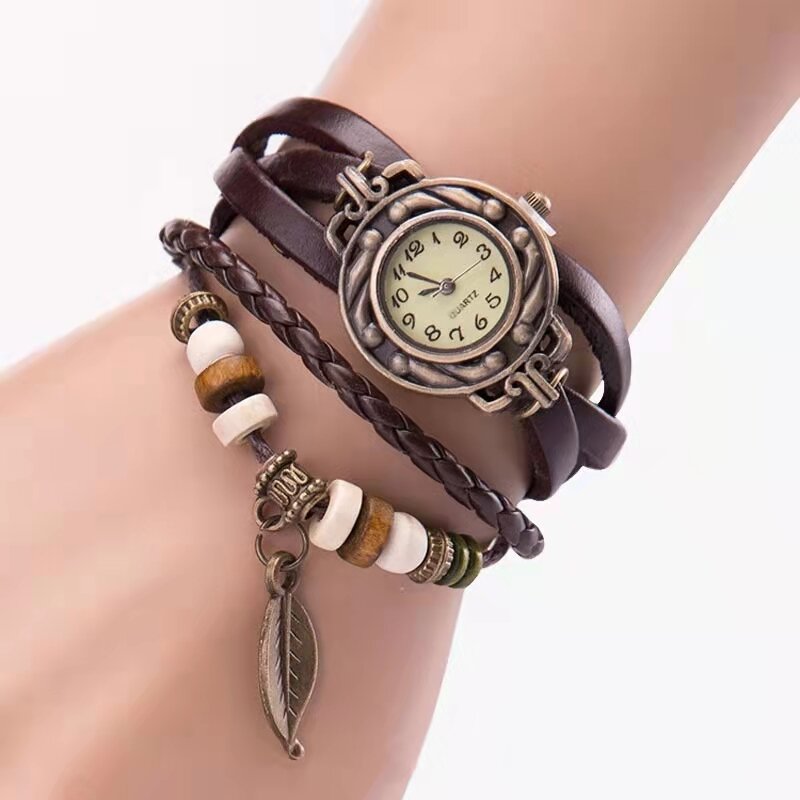 Модные кварцевые часы с подвеской в виде листьев для девочек и студентов, оптовая продажа от производителя, восстанавливающие древние путь