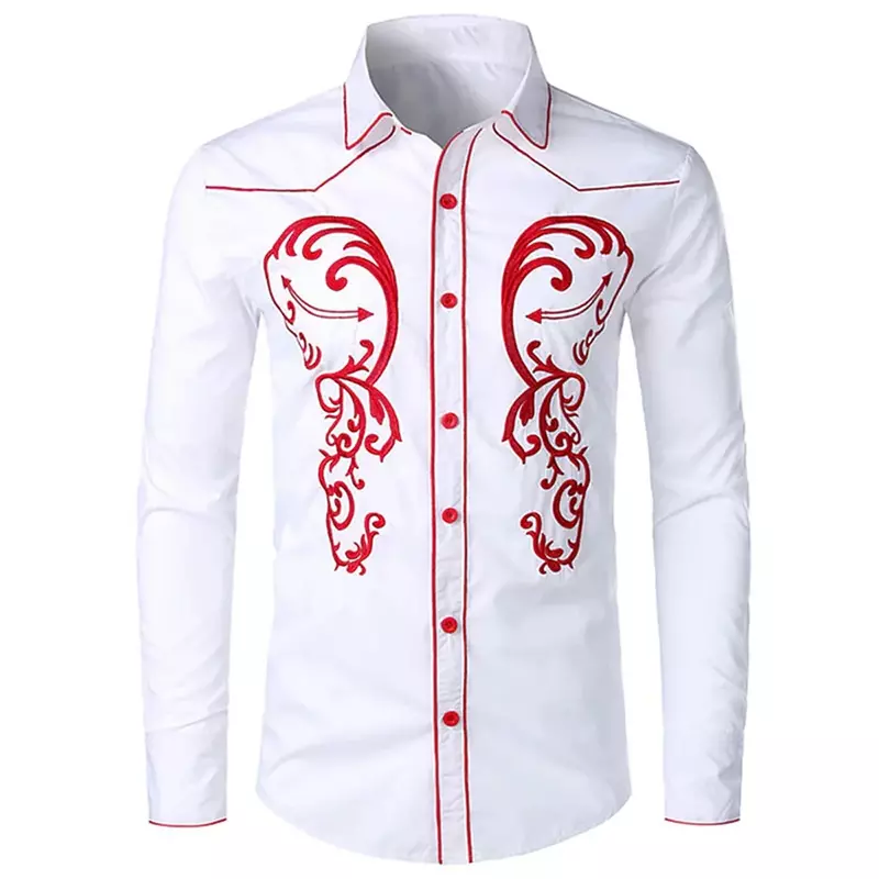 Western style printed shirt, flower pattern, street long sleeved button printed clothing, sports and fashion street clothing