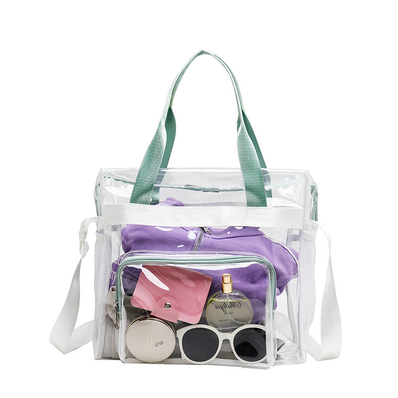 Bolsa de almacenamiento de PVC transparente para mujer, de gran capacidad bolso de playa, impermeable, correa de hombro colorida para natación, Verano