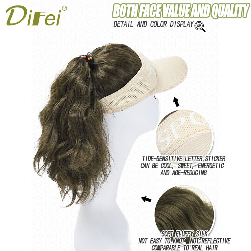 Парик женский цельный синтетический парик Модный с козырьком для волос пустой верх весенний и летний волнистый хвост Полный головной убор