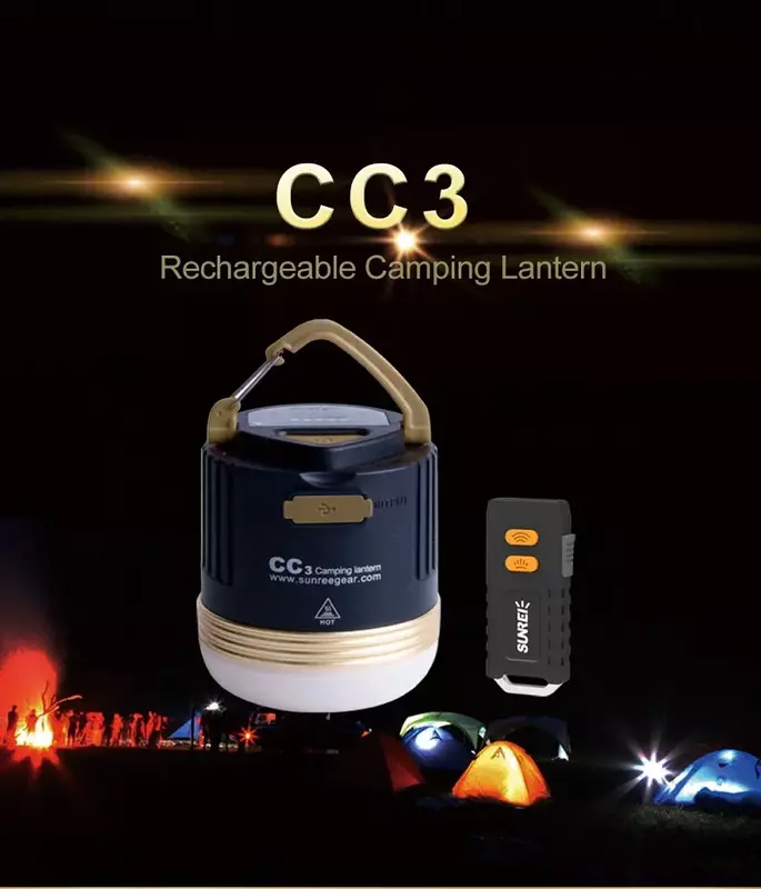 SUNREI-CC3 Lâmpada recarregável ao ar livre, lâmpada de emergência, portátil, impermeável, escalada lanterna LED, solar, USB, bateria 9900mAh