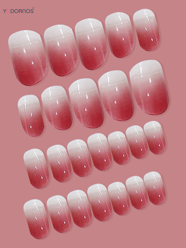 Blush Pink Fake Nails Gradient Color Press on Nails Almond Full Cover False Nails Tips DIY Manicure for Woman and Girls 24Pcs