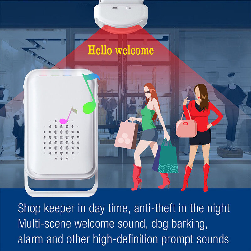 Wsdcam 30 Ringtones Welcome Alarm Shop Store Chime Infrared PIR Motion Sensor Detector Entry Entry Alarm Bell for Home Security