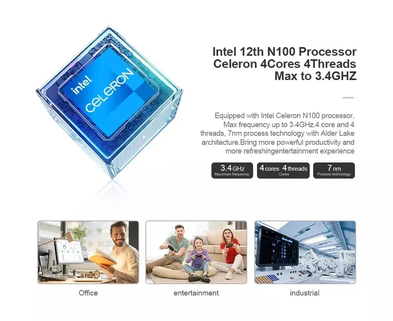 Chatreey Mini PC Intel Celeron Quad Core N5105 Quạt Không Cánh N5095 Bỏ Túi Máy Tính 3XHDMI 2.0 2XEthernet Windows 11