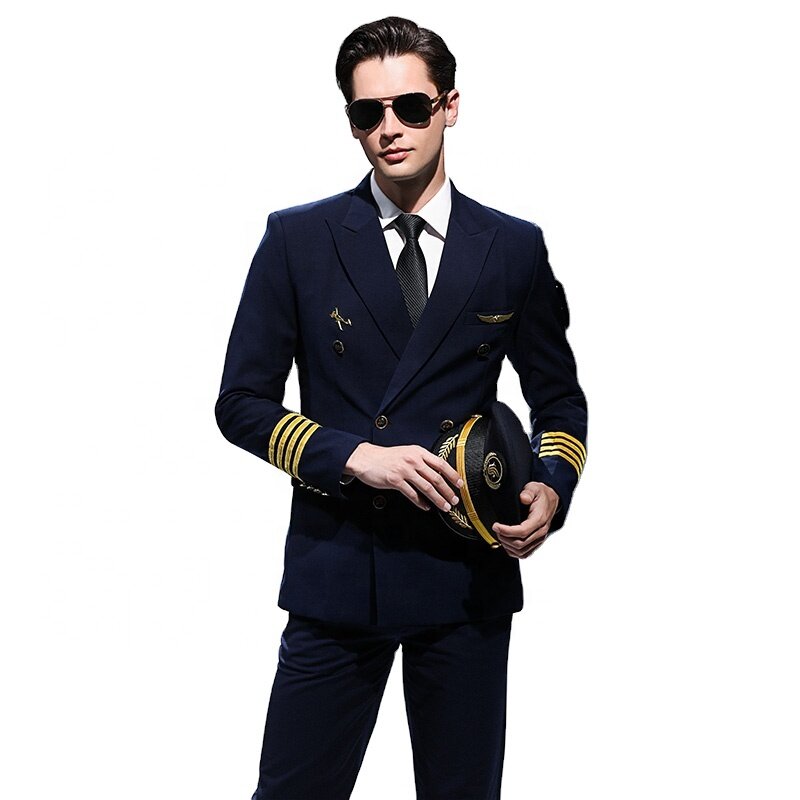 La camicia pilota dell'aviatore dell'assistente di volo blu Navy della compagnia aerea si adatta alle uniformi
