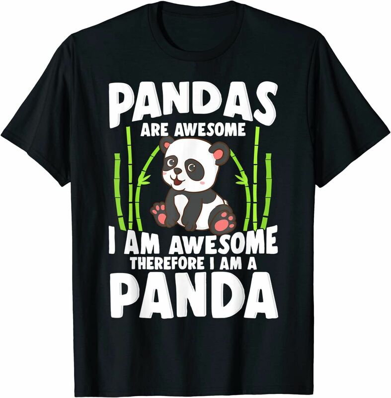 Cute Panda, Pandas Are Awesome Panda Bear T-Shirt Męski Bawełniany T-Shirt O-Neck Tees Krótki Rękaw Odzież Duży Rozmiar