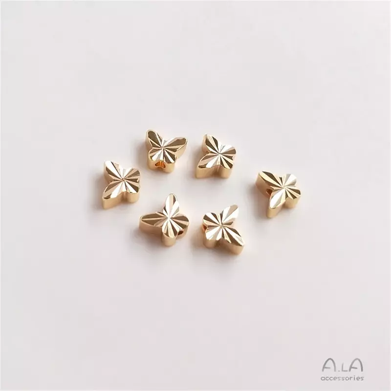14K Gold String Through-hole Vertical Hole Batch Flower Butterfly Shaped Separated Beads DIY Handmade Jewelry Loose Beads C161