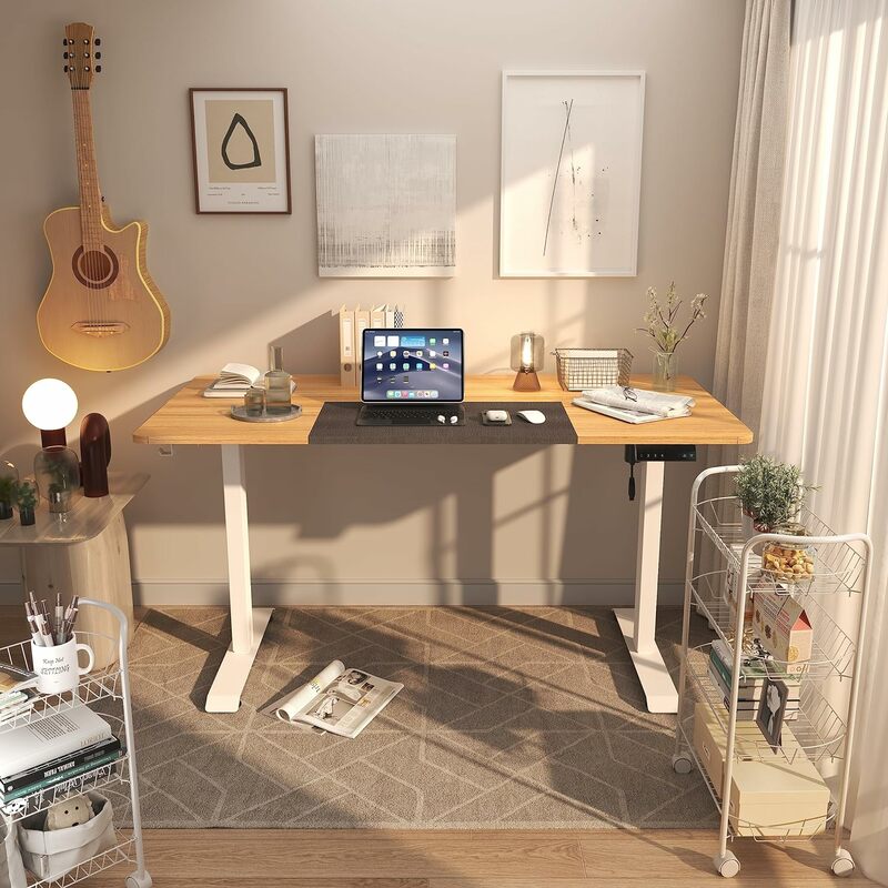 مكتب كهربائي قائم بارتفاع قابل للتعديل ، مكتب منزلي مريح يجلس في مكتب مع ذاكرة ، 55 × 28 بوصة