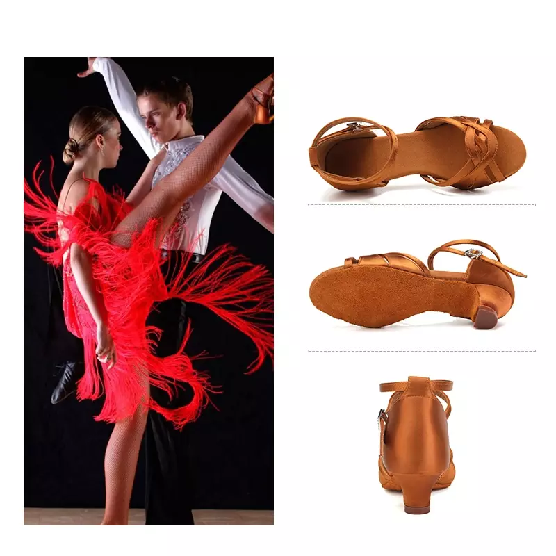 Sepatu dansa Latin wanita, sepatu dansa Tango Ballroom Salsa 4cm
