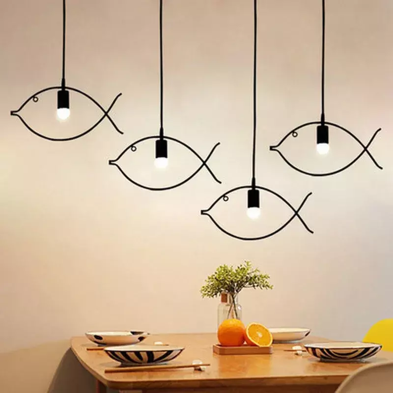 Lampe Suspendue Géométrique en Forme de Poisson au Design Minimaliste Moderne, Luminaire Décoratif d'Nik, Style Nordique Rétro, Idéal pour une Cuisine