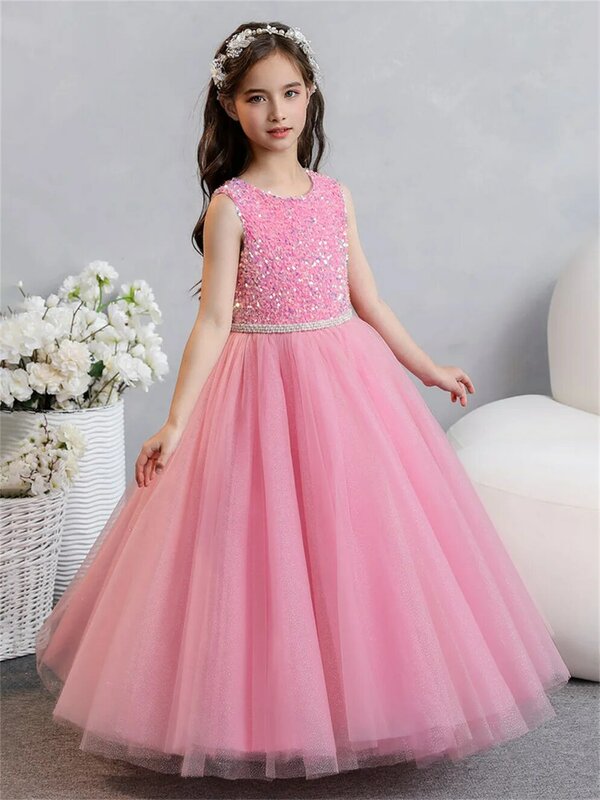 Shiyicey o-collo paillettes Bow Flower Girl Dress Cute Puffy Layered Tulle Princess Dresses for Girls Belt Ball Gowns for Wedding