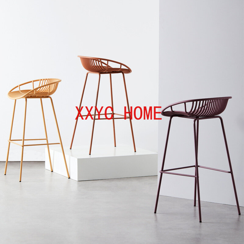 7 Colors Nordic Wrought Iron Cafe Chair Minimalist Modern High Bar Chair Cafe Furniture Light Luxury Creative Outdoor Bar Chairs