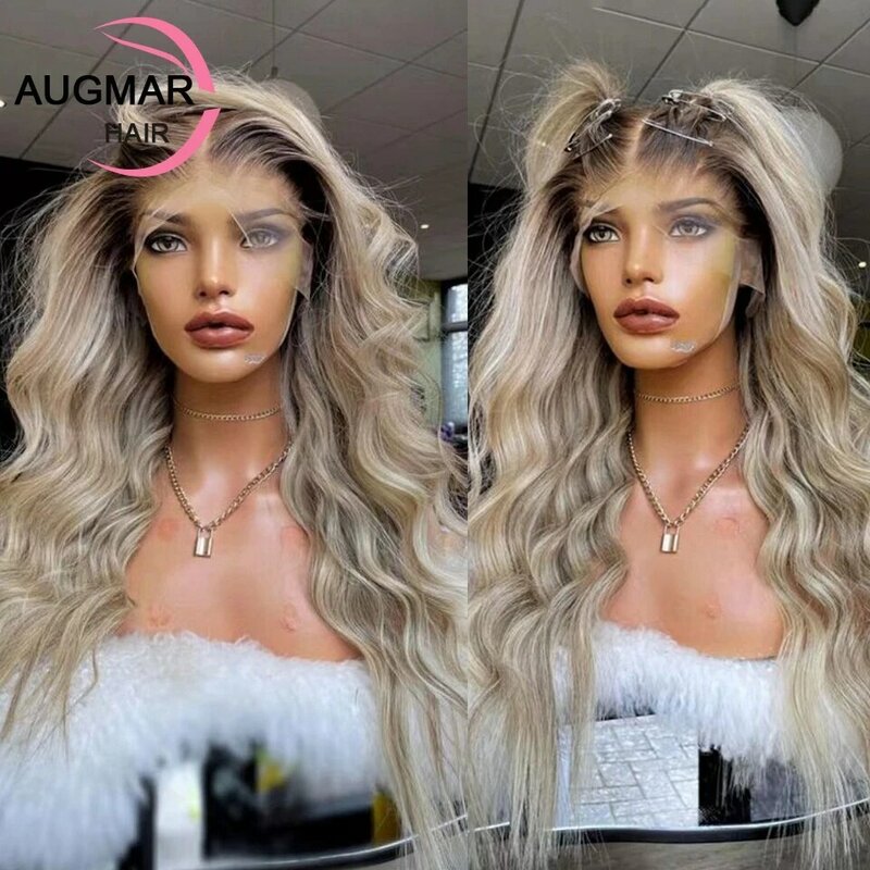 Wig rambut manusia oblong Ash Blonde Wig rambut manusia Wig Frontal 13x6 HD Lace Frontal untuk wanita