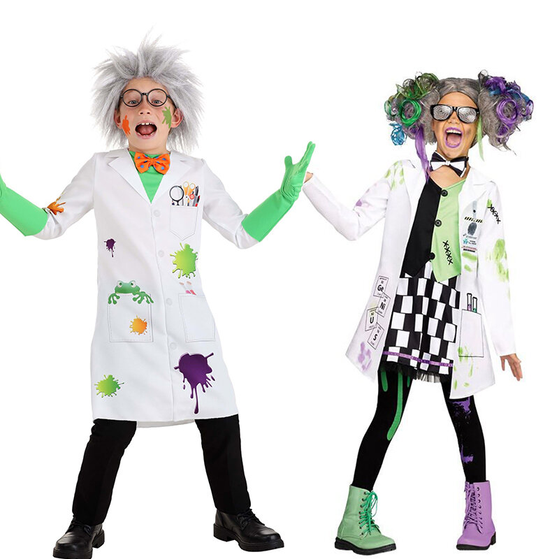 Disfraz de Halloween para niños y niñas, traje de científico loco de laboratorio, Unisex