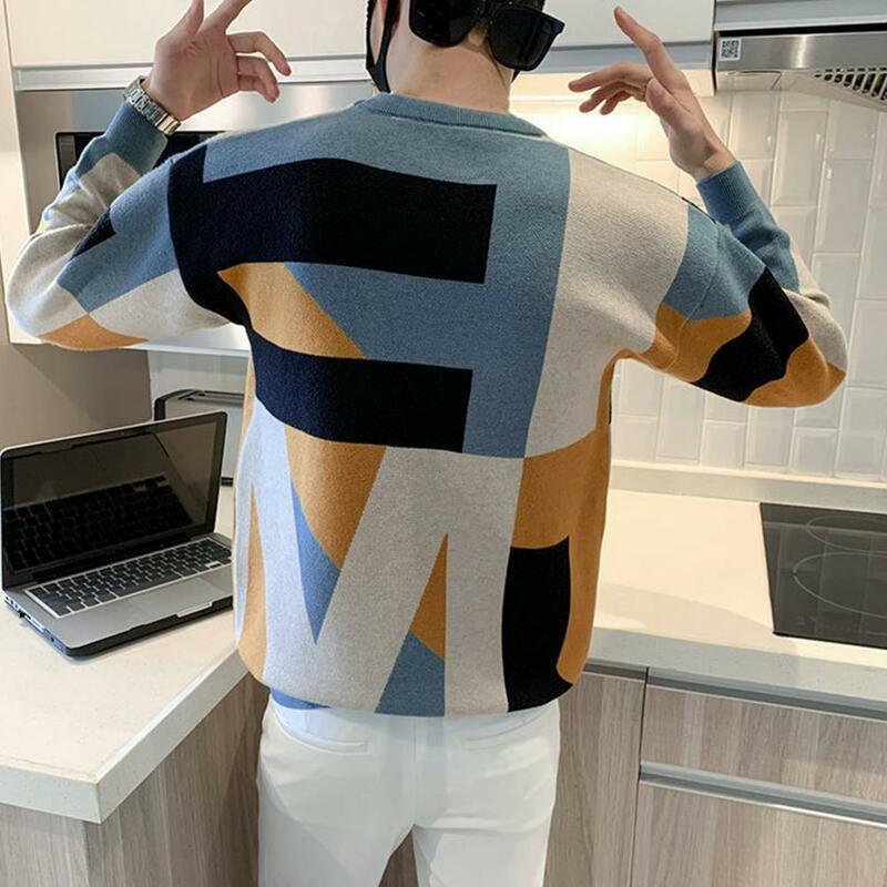 Men Sweatshirt Color Block Long Sleeve O-Neck Men Pullover Sweatshirt Thin Fleece Korean Bottoming T-shirt Male Streetwear