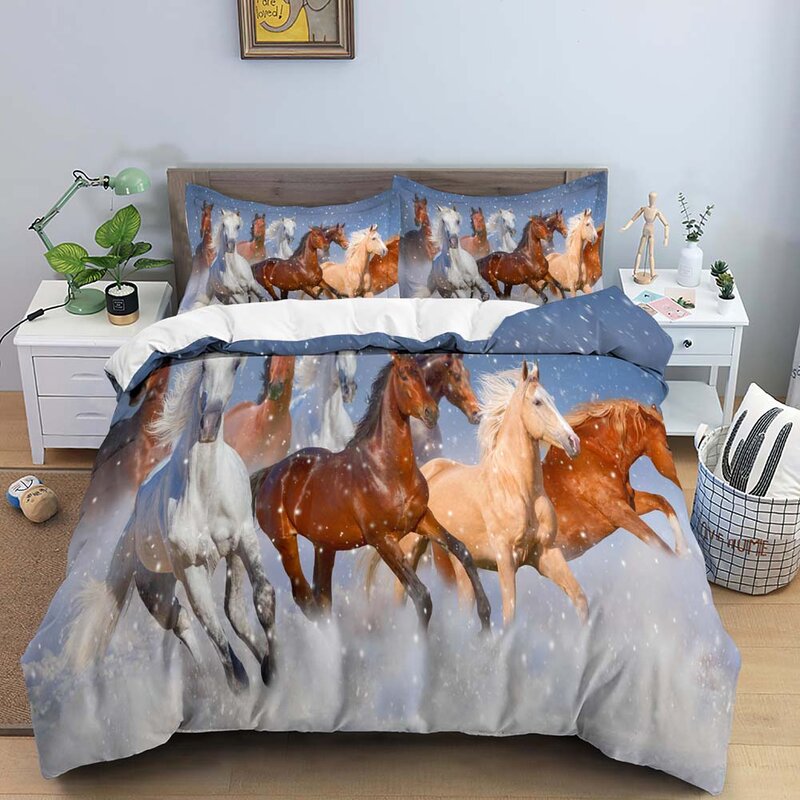 Комплект постельного белья с 3D рисунком лошади, двойное стеганое одеяло с застежкой-молнией, одеяло большого размера, детские подарки